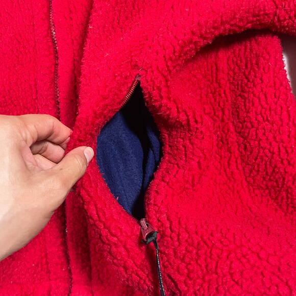 Vintage L.L Bean Men's Large Outdoors Red Sherpa Fleece Jacket Full Zip - Picture 5 of 14
